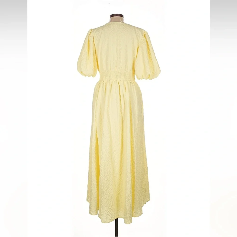 Abercrombie Yellow Tie Front Puff Sleeve Textured Maxi Dress - Picture 3 of 3